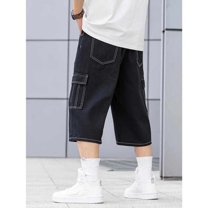 New-Summer Fashion Denim Shorts - Men's Loose Fit Casual Jeans with Flap Pockets, Versatile Jorts for Outdoor Activities - Perfect for Hot Weather Cotton Menswear Viscose Wide Leg