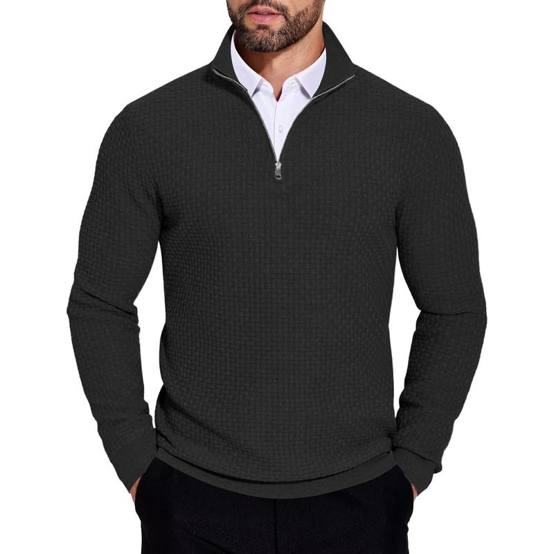 Men's Quarter Zip Sweaters Slim Fit Lightweight Knitted Mock Neck Pullover Casual Polo Sweaters