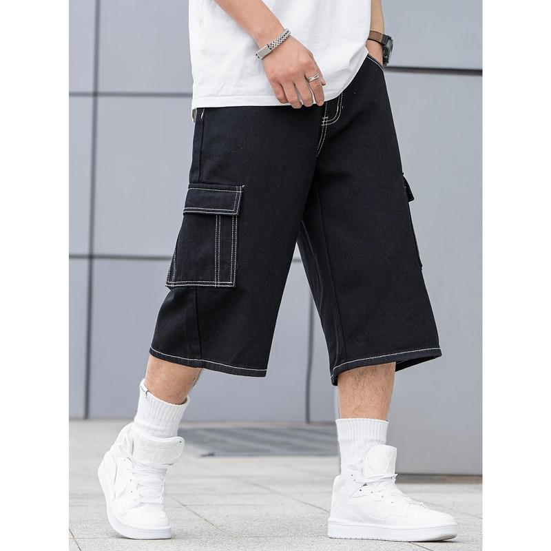 New-Summer Fashion Denim Shorts - Men's Loose Fit Casual Jeans with Flap Pockets, Versatile Jorts for Outdoor Activities - Perfect for Hot Weather Cotton Menswear Viscose Wide Leg