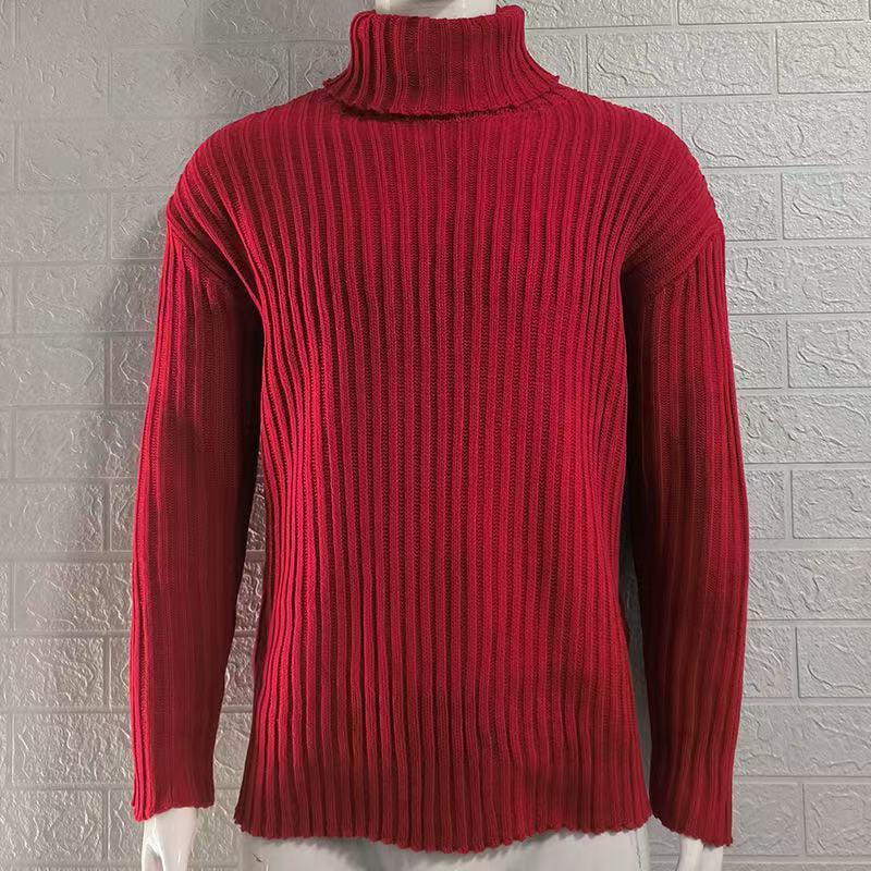 Fashion Men's Solid Color Turtleneck Sweater plus Size Men's Pullover Autumn and Winter Sweater Big Man Casual Wear Fabric Knitwear Menswear