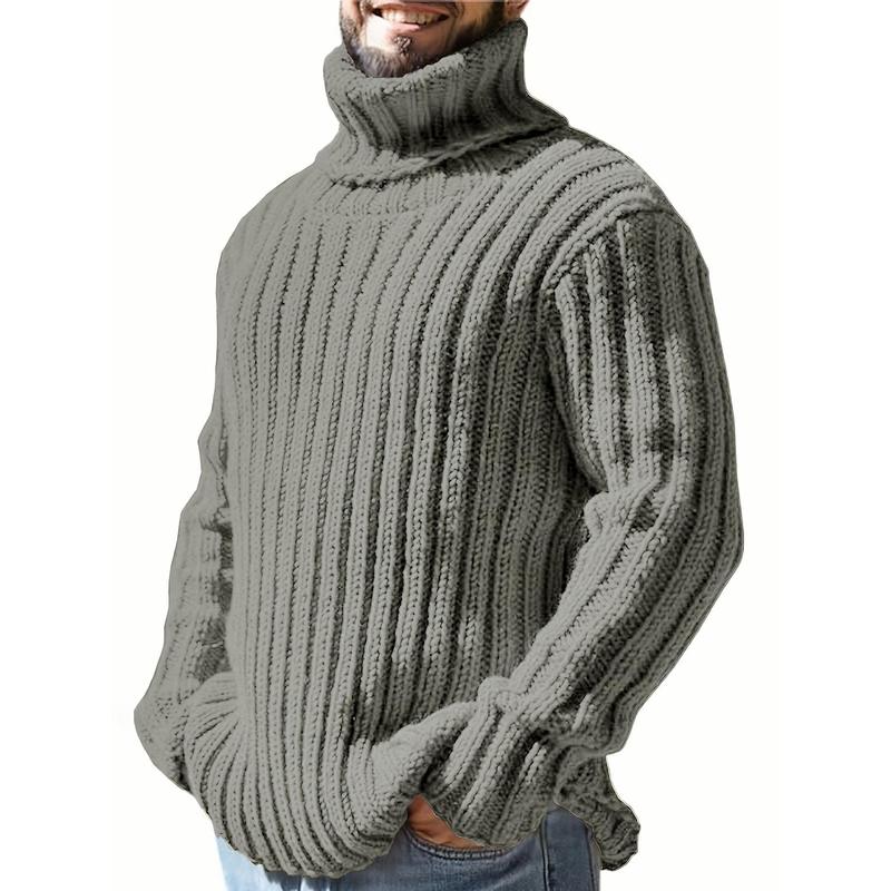 Fashion Men's Solid Color Turtleneck Sweater plus Size Men's Pullover Autumn and Winter Sweater Big Man Casual Wear Fabric Knitwear Menswear