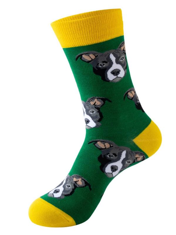 Random Men's Cartoon Animal Print Crew Socks, Casual Comfortable Breathable Socks for Daily Wear, Men's Socks for All Seasons