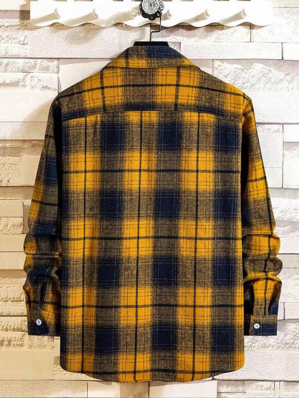 Men's Plaid Print Button Front Shirt Jacket, Regular Fit Casual Long Sleeve Collared Outerwear for Winter, Men's Clothes for Daily Wear