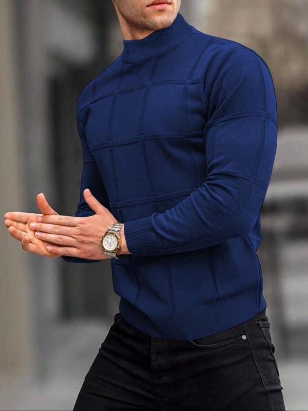 Men's Solid Mock Neck Knit Top, Regular Fit Casual Long Sleeve Jumper for Fall & Winter, Fall Sweaters, Men's Knitwear Clothes for Daily Wear