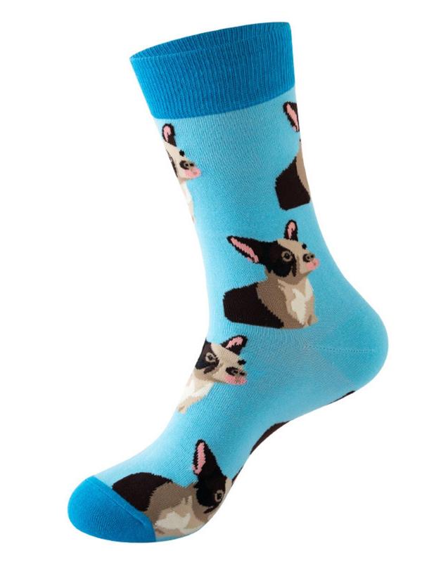 Random Men's Cartoon Animal Print Crew Socks, Casual Comfortable Breathable Socks for Daily Wear, Men's Socks for All Seasons