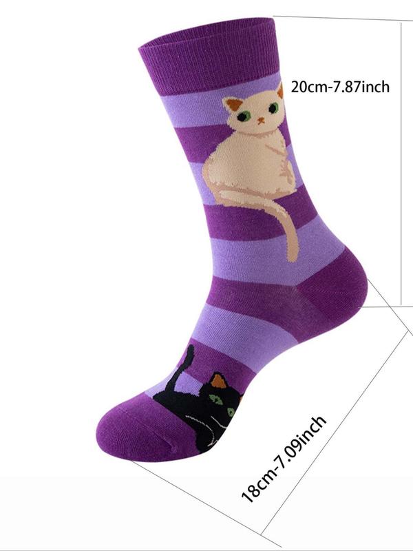 Random Men's Cartoon Animal Print Crew Socks, Casual Comfortable Breathable Socks for Daily Wear, Men's Socks for All Seasons