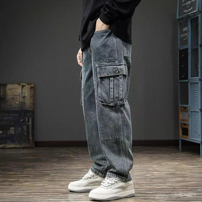 Men's Cargo Pocket Jeans – Full-Length, Straight-Leg with Regular Waist. Perfect for Casual Style and Everyday Comfort