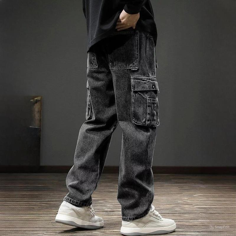 Men's Cargo Pocket Jeans – Full-Length, Straight-Leg with Regular Waist. Perfect for Casual Style and Everyday Comfort