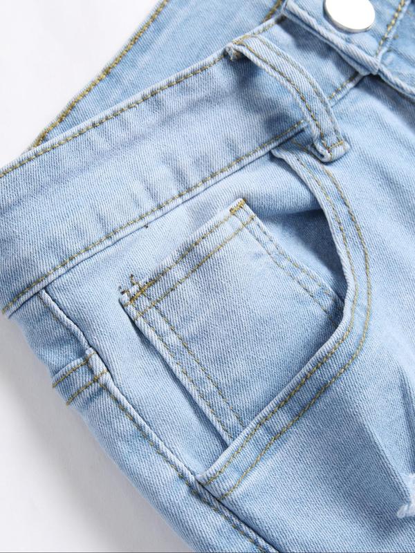 Men's Ripped Zipper Fly Straight Leg Denim Shorts, Casual Comfy Pocket Zipper Jorts for Summer, Shorts for Men, Fashion Men's Bottoms for Daily Wear