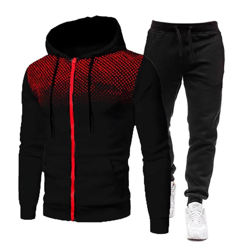 2024 Autumn Winter New Zipper Hoodie Long Pants Set for Men's Fashion Warm Leisure Running Fitness and Sports Two Piece Set Clothing Menswear