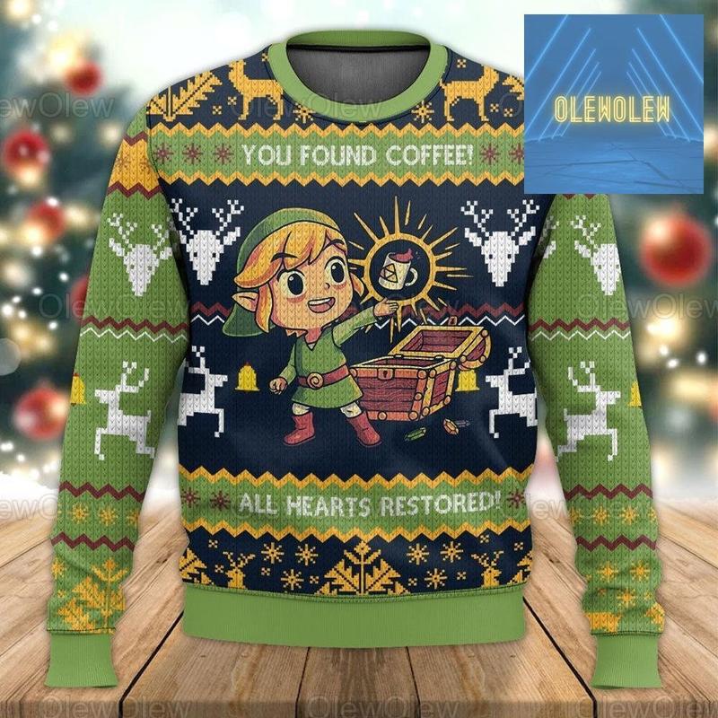 Legend Of Zelda Ugly Sweater You Found Coffee All Hearts Restored Ugly Christmas Sweater Link Sweater Game Xmas Sweater