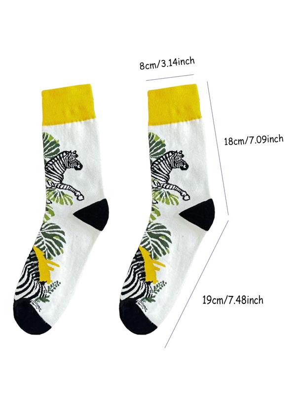 Men's Random Animal Print Crew Socks, 2024 New Style Casual Comfortable Breathable Crew Socks for Women Men Daily Wear, Men's Socks for All Seasons