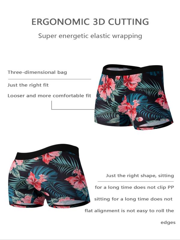 Men's 4pcs Tropical Print Boxer Brief, Breathable Comfy Underwear for Daily Wear, Casual Men's Underwear for All Seasons