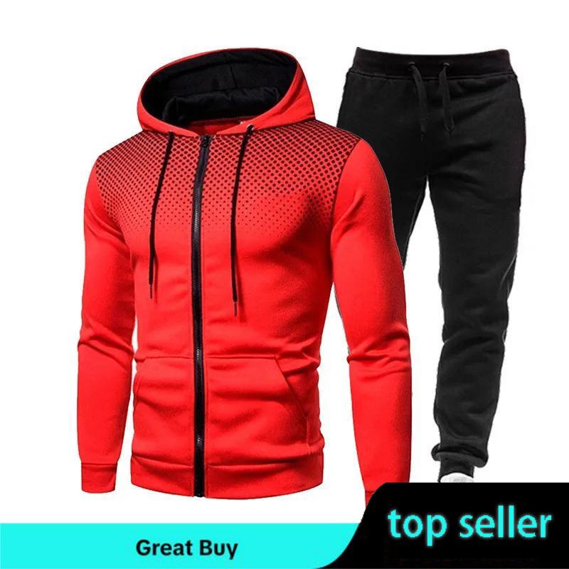 2024 Autumn Winter New Zipper Hoodie Long Pants Set for Men's Fashion Warm Leisure Running Fitness and Sports Two Piece Set Clothing Menswear