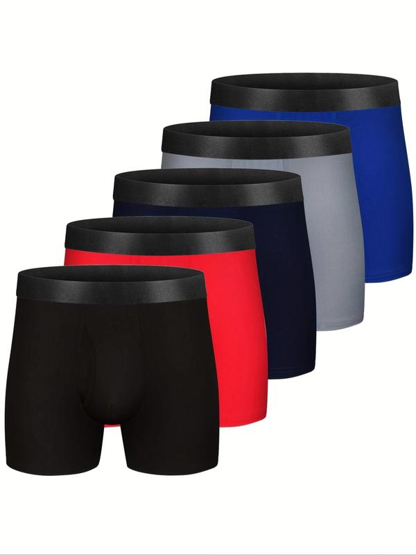 Men's Solid Color Boxer Brief, Casual Comfy Breathable Underwear for Daily Wear, Men's Underwear for All Seasons