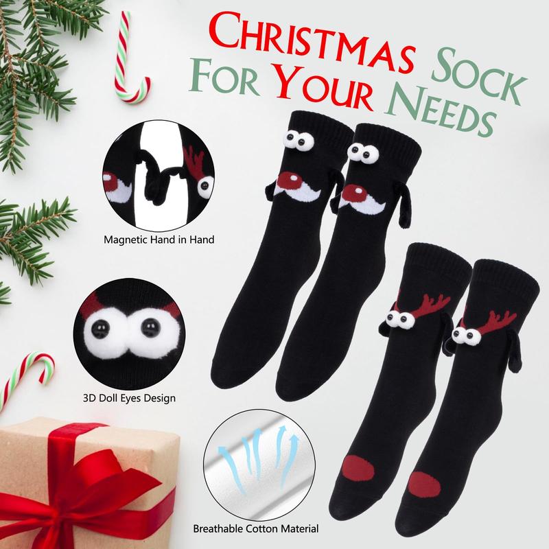 Christmas gift Santa socks 2 Pairs Holding Hand Novelty Socks, Magnetic Doll Unisex Funny Couple Socks, Graduation 3D Cute Socks