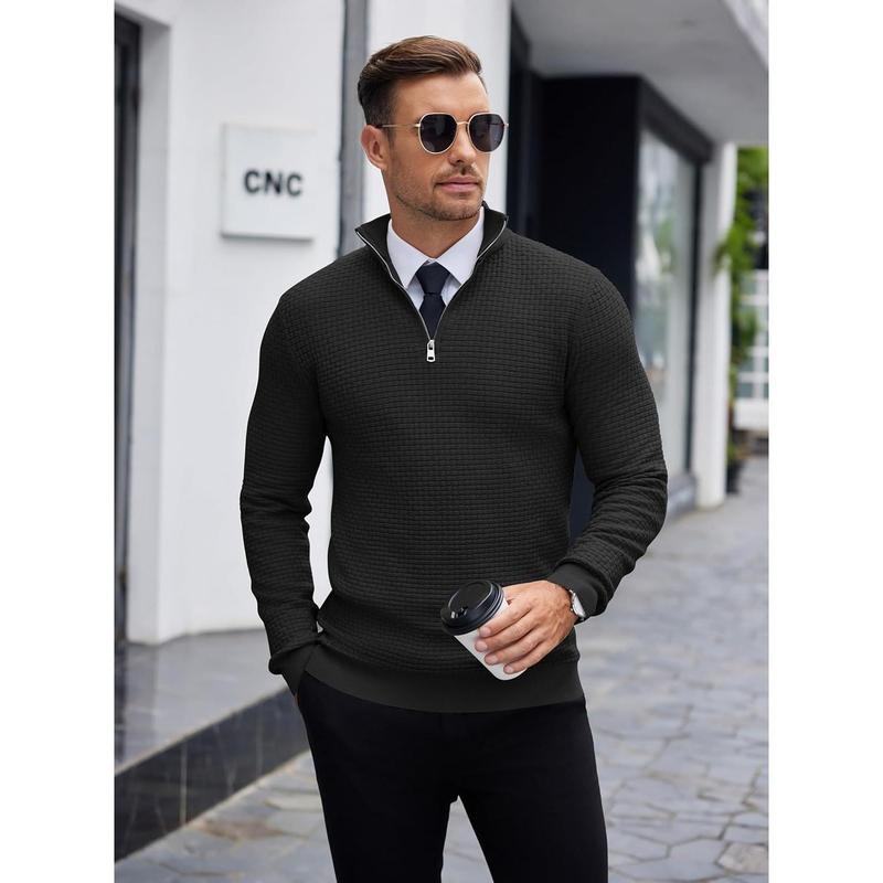 Men's Quarter Zip Sweaters Slim Fit Lightweight Knitted Mock Neck Pullover Casual Polo Sweaters