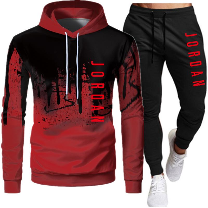 New men's printed hooded men's and women's plush casual sweatshirt suit