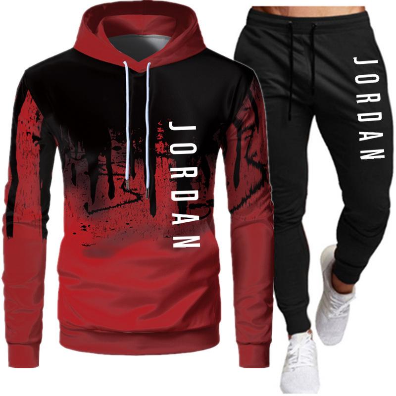 New men's printed hooded men's and women's plush casual sweatshirt suit