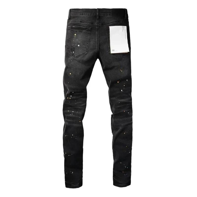 New Fashion 2024 High Quality Purple Brand Jeans American High Street Ripped Patch Trend Retro Straight Leg Jeans