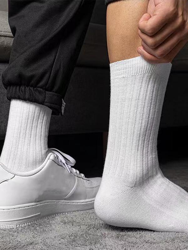 Men's 6 Pairs Solid Crew Socks, Plain Soft Comfy Breathable Mid Calf Socks for Daily Life, Casual Menswear, Bf Gift Basket, Men's Socks & Hosiery for All Seasons