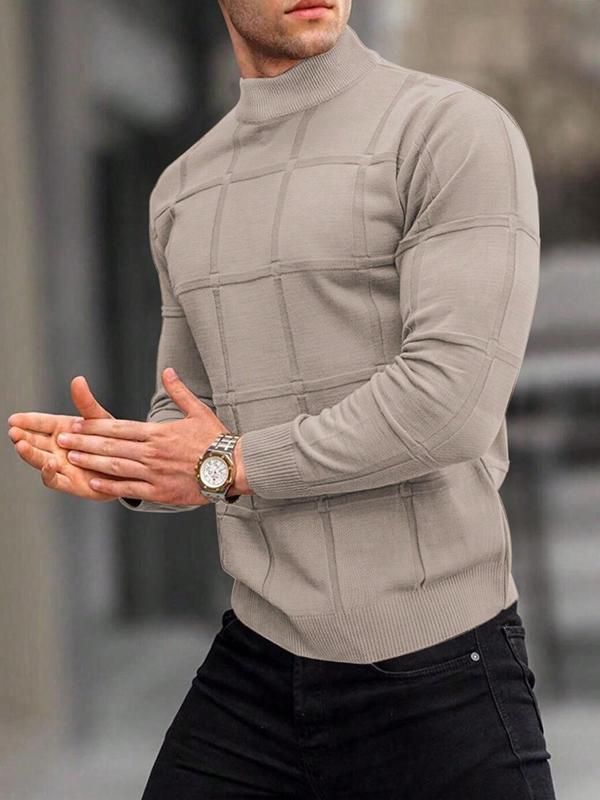 Men's Solid Mock Neck Knit Top, Regular Fit Casual Long Sleeve Jumper for Fall & Winter, Fall Sweaters, Men's Knitwear Clothes for Daily Wear