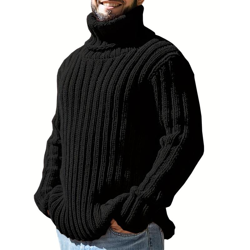 Fashion Men's Solid Color Turtleneck Sweater plus Size Men's Pullover Autumn and Winter Sweater Big Man Casual Wear Fabric Knitwear Menswear