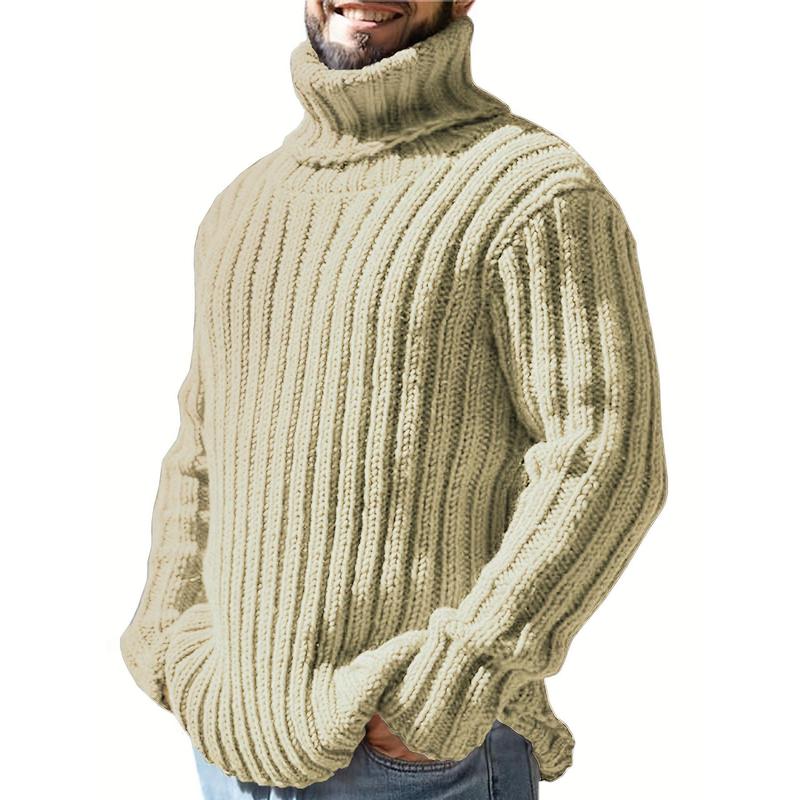 Fashion Men's Solid Color Turtleneck Sweater plus Size Men's Pullover Autumn and Winter Sweater Big Man Casual Wear Fabric Knitwear Menswear