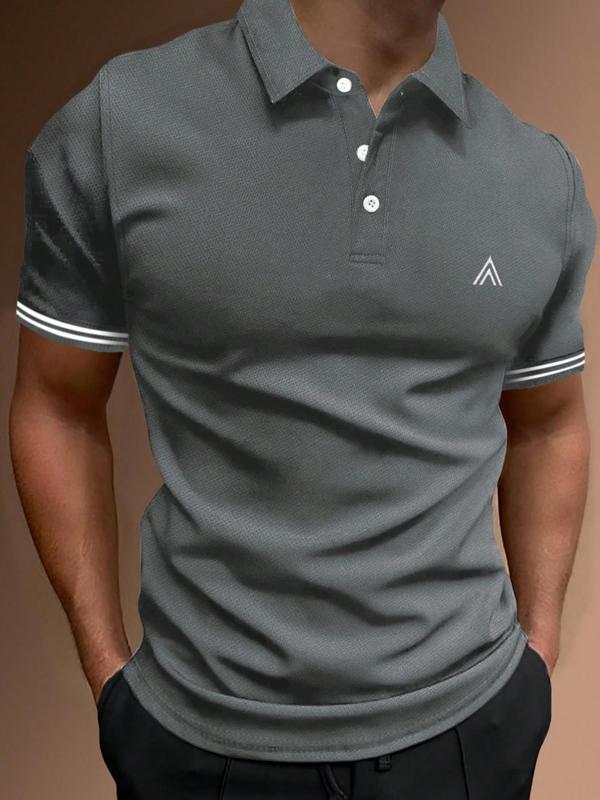 Men's Geometric Print Short Sleeve Polo Shirt, Casual Button Front Collared Top, Fashion Men's Summer Clothes for Daily Wear, Mens Clothing