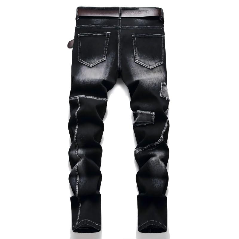 Men's Biker Slim Fit Straight Leg Elastic Washed Motorcycle Designer Jeans Menswear Denim Streetwear Moto Fashion Retro Vintage Black Pants Trouser