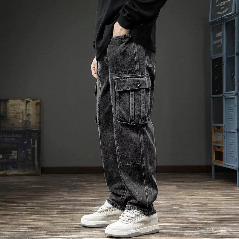 Men's Cargo Pocket Jeans – Full-Length, Straight-Leg with Regular Waist. Perfect for Casual Style and Everyday Comfort