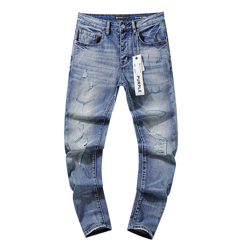 Purple-brand Men's Jeans Slim Fit Stretch Jeans Baggy Ripped Straight Skinny Denim Pants for Men Fashionable Biker Motocycle Holes Pants 2024