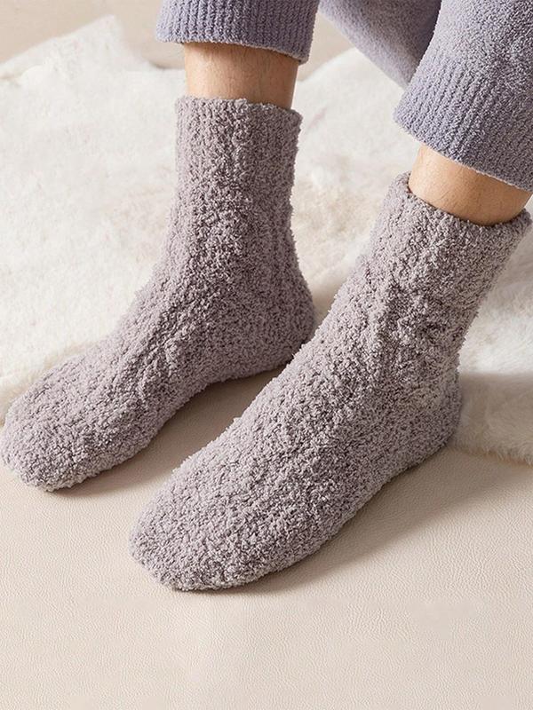 Men's Solid Coral Fleece Mid-calf Socks, Casual Soft Comfy Breathable Socks for Fall & Winter, Men's Socks for Daily Wear