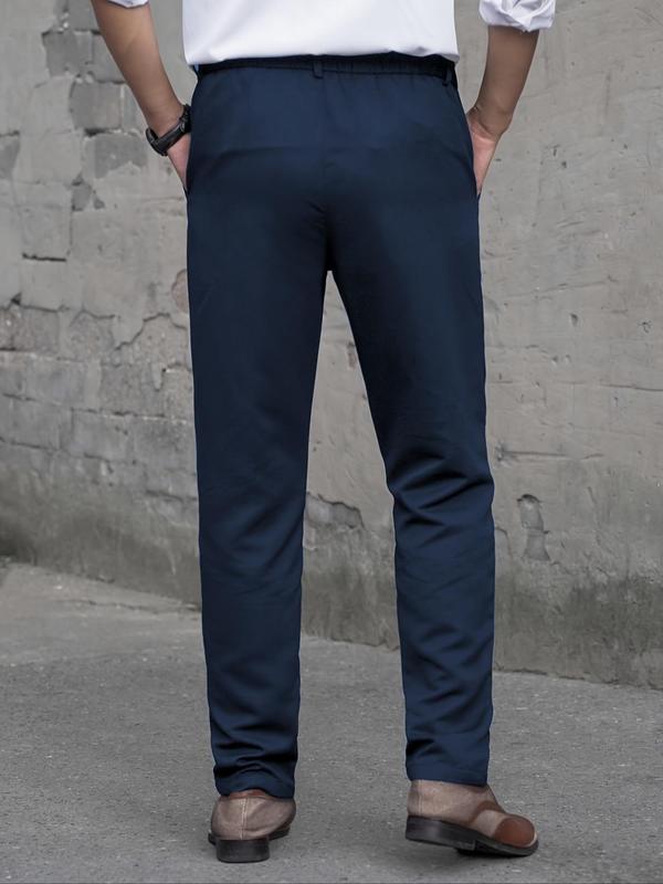 Men's Solid Button Fly Pocket Suit Pants, Business Formal Trousers for Work Office, Fashion Men's Bottoms for All Seasons