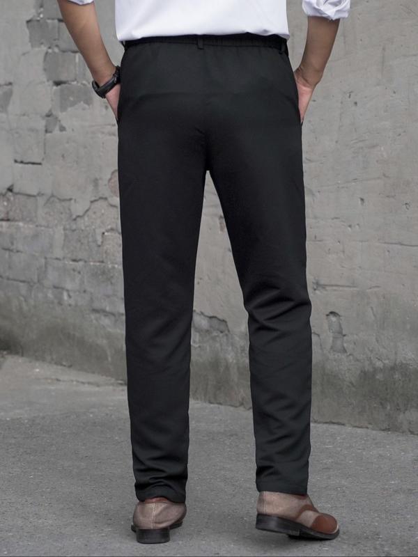 Men's Solid Button Fly Pocket Suit Pants, Business Formal Trousers for Work Office, Fashion Men's Bottoms for All Seasons