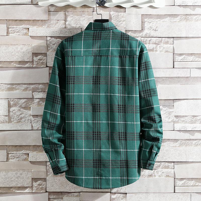 2024 Fleece-lined Thick Warm Shirt Men's Plaid Casual Shirt Brushed Youth Korean Slim-Fit Fleece Shirt Halloween