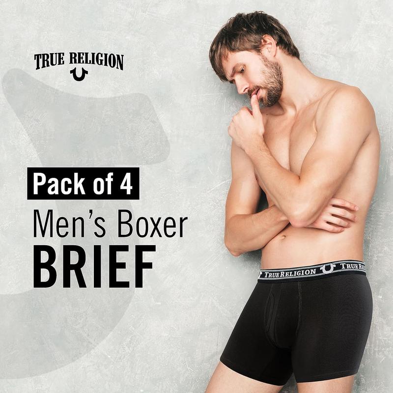 True Religion Mens Boxer Briefs Cotton Stretch Underwear for Men Pack of 4