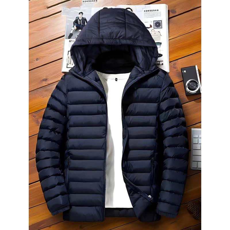 Men's Premium Loose Fit Solid Puffer Coat - Breathable, Water-Resistant, Zip-Up, Long Sleeve, Warm, Hooded, Casual Jacket with Multiple Pockets for Winter Outdoor Activities and Daily Wear