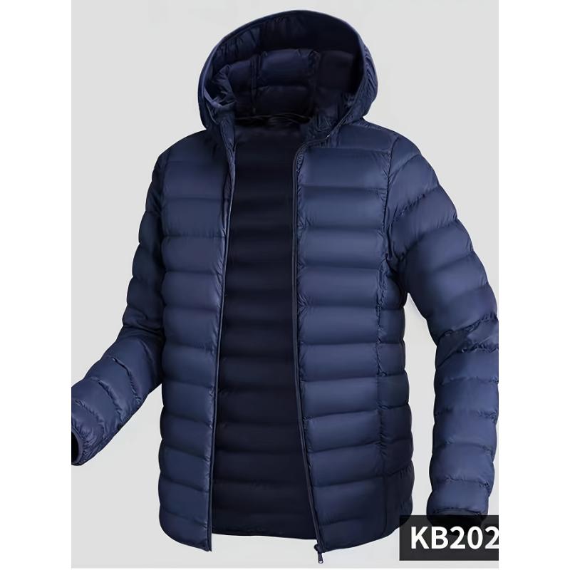 Men's Premium Loose Fit Solid Puffer Coat - Breathable, Water-Resistant, Zip-Up, Long Sleeve, Warm, Hooded, Casual Jacket with Multiple Pockets for Winter Outdoor Activities and Daily Wear