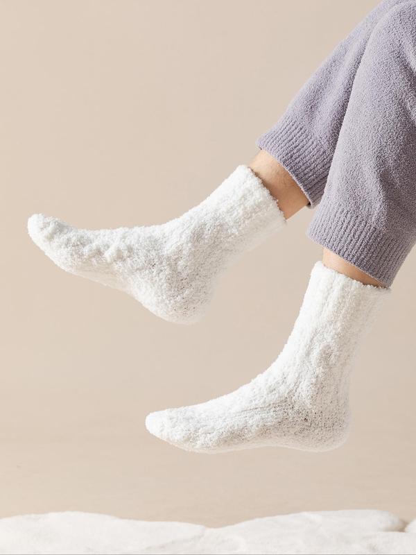 Men's Solid Coral Fleece Mid-calf Socks, Casual Soft Comfy Breathable Socks for Fall & Winter, Men's Socks for Daily Wear