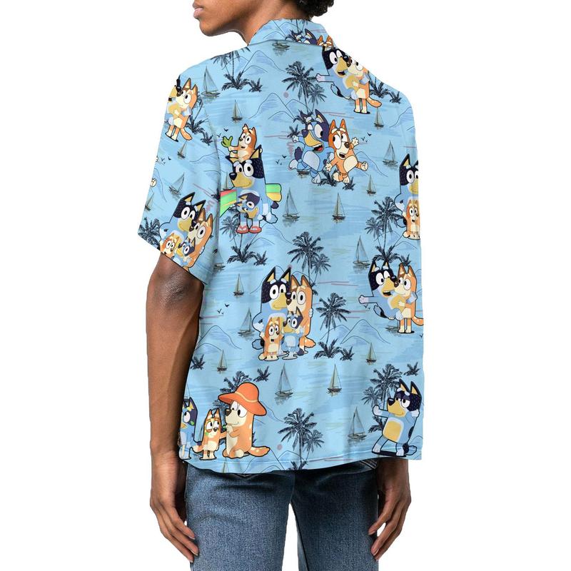 Summer Hawaiian shirt, BlueyCute Hawaiian Shirt, BlueyGift Shirt, BlueyDad Hawaii Shirt, Bluey Birthday Party Shirt Hawaiin Shirt