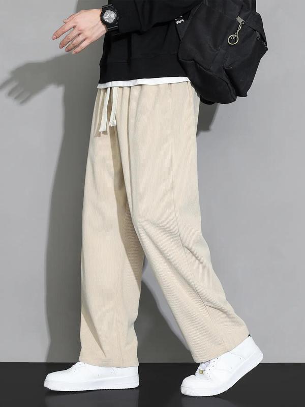 Men's Solid Corduroy Pants, Loose Casual Comfy Straight Leg Trousers for Fall & Winter, Men's Bottoms for Daily Wear