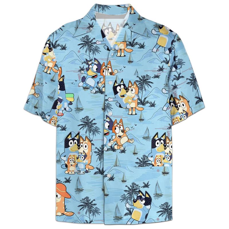 Summer Hawaiian shirt, BlueyCute Hawaiian Shirt, BlueyGift Shirt, BlueyDad Hawaii Shirt, Bluey Birthday Party Shirt Hawaiin Shirt