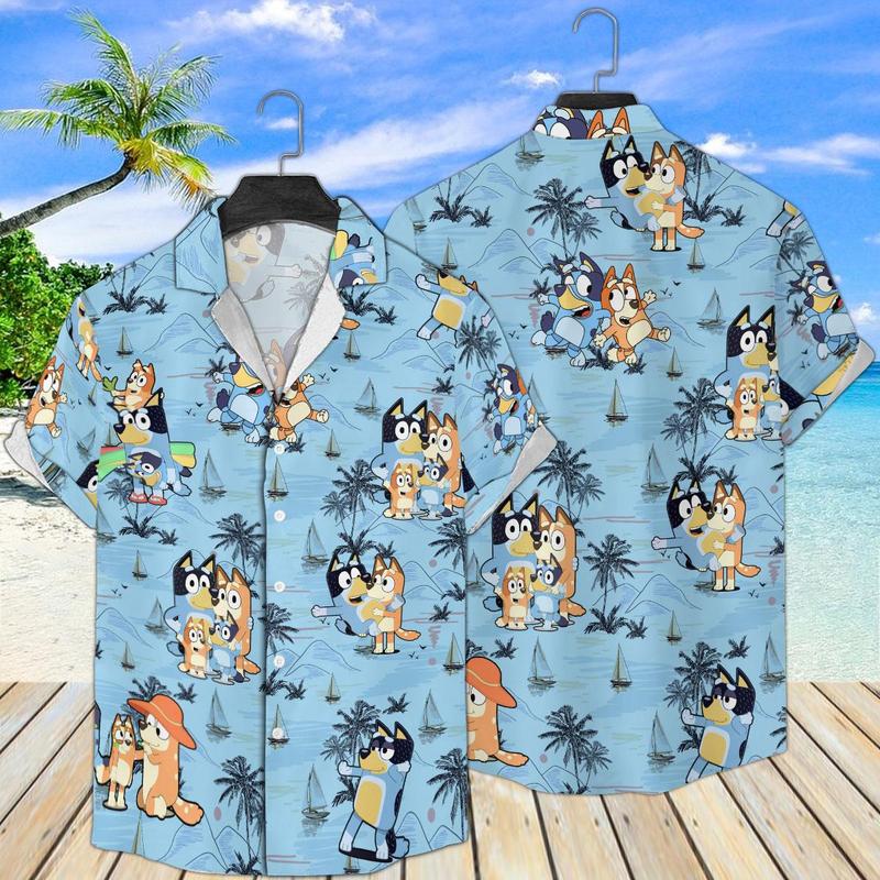 Summer Hawaiian shirt, BlueyCute Hawaiian Shirt, BlueyGift Shirt, BlueyDad Hawaii Shirt, Bluey Birthday Party Shirt Hawaiin Shirt