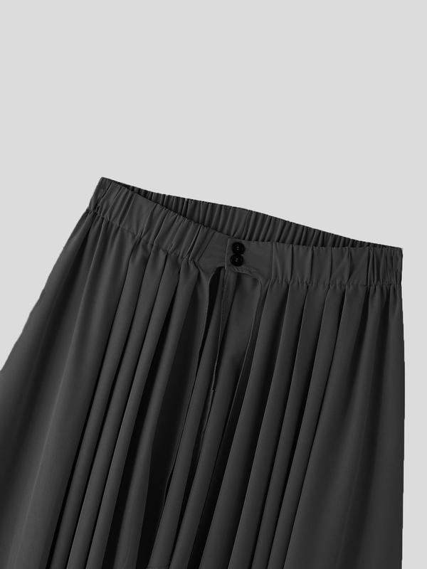 Men's Solid Plicated Split Hem Button Fly Skirt, Regular Fit Casual Street Elastic Waist Skirt for Summer, Fashion Men's Streetwear Bottoms for Daily Wear