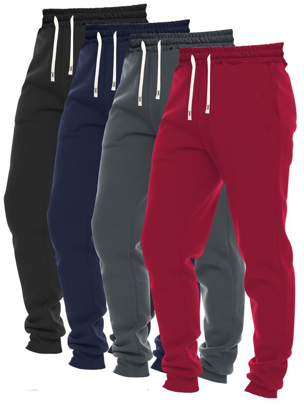 4 Pack Set Of Men's Casual Sweatpants, Regular Fit And Cuffed Trousers With Drawstring And Pockets, Versatile For Spring And Autumn Outdoors And Sports Wear