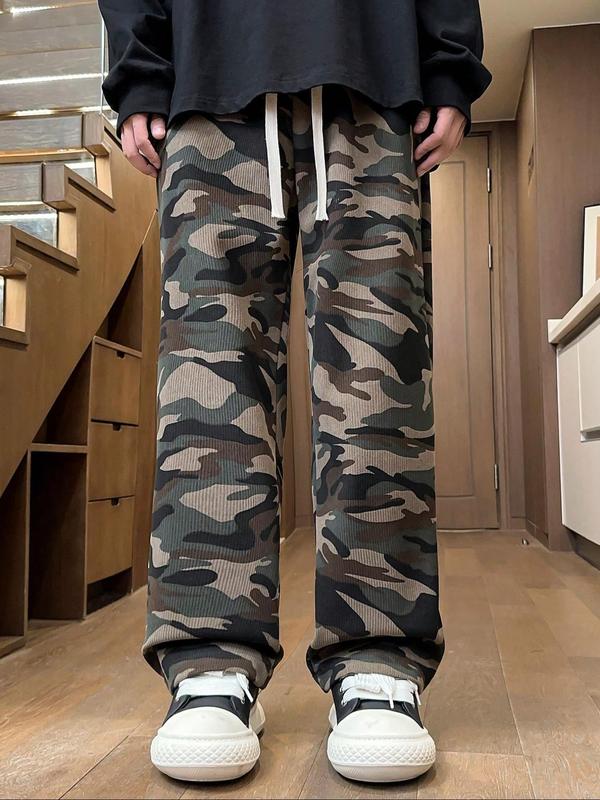 Men's Camo Print Drawstring Waist Sweatpants, Regular Fit Casual Comfy Pants for Fall & Winter, Men's Trousers for Daily Wear