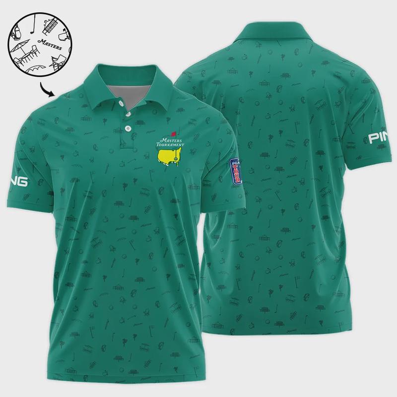 Golf Masters Tournament Ping Polo Shirt Augusta Icons Pattern Green Golf Sports All Over Print Polo Shirt For Men