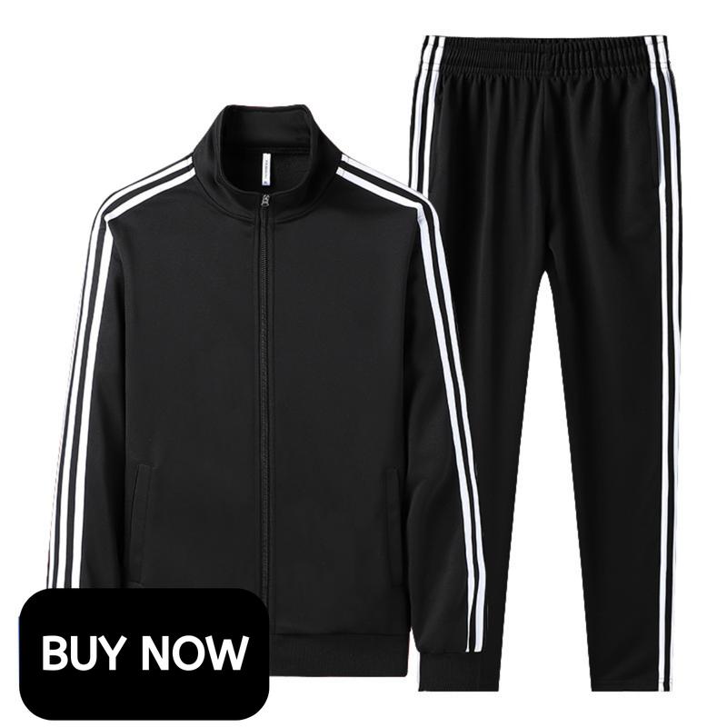 VINAMO Men's Jacket and Track Pants Set - Slim Fit Three Stripes Casual Outdoor Running Sweatshirt and Pants for Spring and Autumn