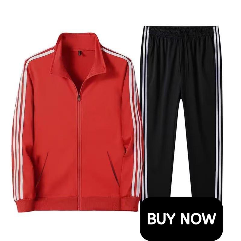 VINAMO Men's Jacket and Track Pants Set - Slim Fit Three Stripes Casual Outdoor Running Sweatshirt and Pants for Spring and Autumn